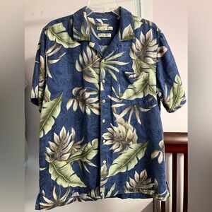 Batik Bay Men’s Tropical Print Short Sleeve Shirt, Size M, Blue/Green/Tan, Silk